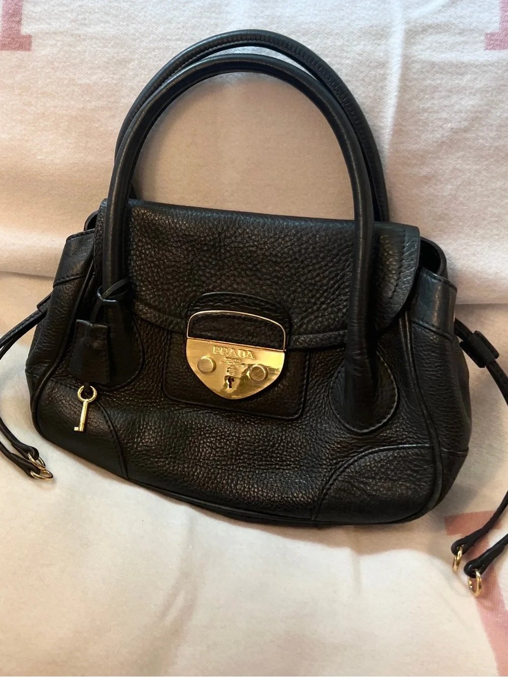 Prada Vintage lock and key bag! RARE! Black Leather Tote⭐️ Offers welcome!